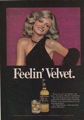 Black Velvet Blended Canadian Whiskey Beautiful Woman Outdoor life MAG 1977 Ad