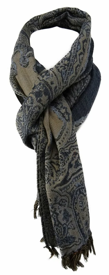 TigerTie Schal in gold grau blau gemustert - Gr. 160 x 30 cm - 100% Wolle