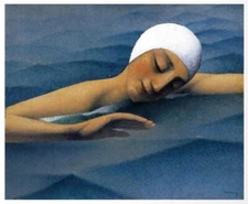 The Swimmer Felix Tobeen Art Print 1910 Modernist Woman in Water Dreamlike Deco