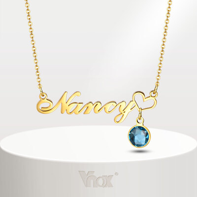 Vnox Personalized Name Necklace Custom Birthstone Pendant