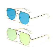 Giselle Sunglasses Flat Top Round Circle Retro Flat Lens Thin Metal Frame Women.