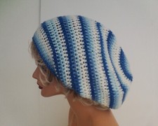 BLUE SPARKLE MULTI RASTA BAGGY SLOUCHY BEANIE HAT TAM CAP HAND CROCHET