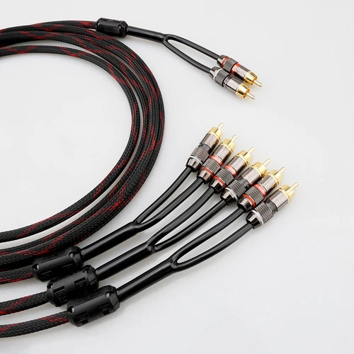 HiFi 4Cores 4N OFC Copper Audio Interconnect Cable 2 RCA To 6 RCA Male Connector - Picture 4 of 6