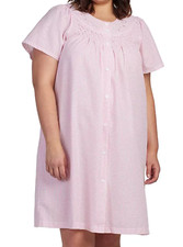 Nwt Miss Elaine Pink Check SEERSUCKER Snap House Dress Lounge Nightgown Robe 1X