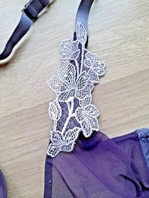 Aubade Purple/Lilac Blue Eternal DARL Sheer Satin/Mesh Plunge Halter U/W 34B