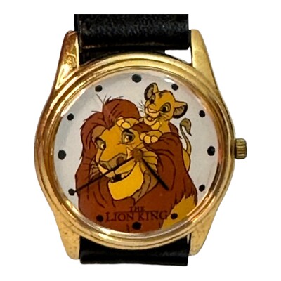 Vtg Disney Lion King Mufasa Simba Watch Embossed Band Timex 