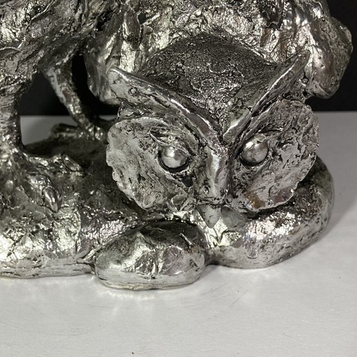 RS Plated Owls 7" Regency International MTX38218 silver metallic resin figurine - Picture 7 of 10