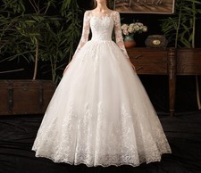 Luxury Muslim Wedding Dresses Scoop Full Sleeve Lace Applique A Line Bridal Gown