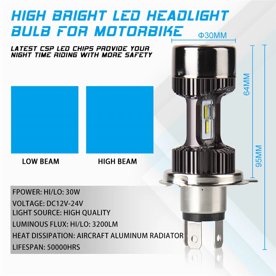 Motorcycle H4 High Low Beam LED Super Bright Headlight Fog Bulb 30W 3200LM 6000K - Image 2 of 4
