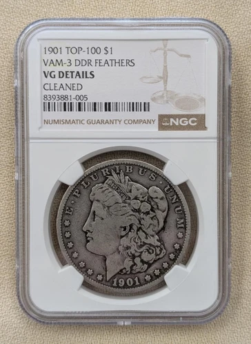 1901 Morgan  Dollar Top 100 NGC VAM 3 DDR Feathers VG Details Cleaned