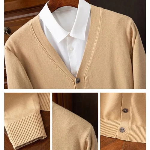 2024 Plus Size M-5XL Cashmere Blend Cardigan New Sweater for Men's V-neck - Picture 7 of 34