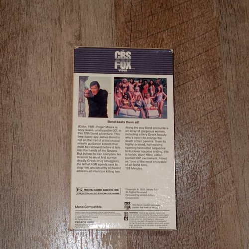For Your Eyes Only (VHS 1984) James Bond CBS/FOX Red Label Roger Moore - Picture 2 of 3