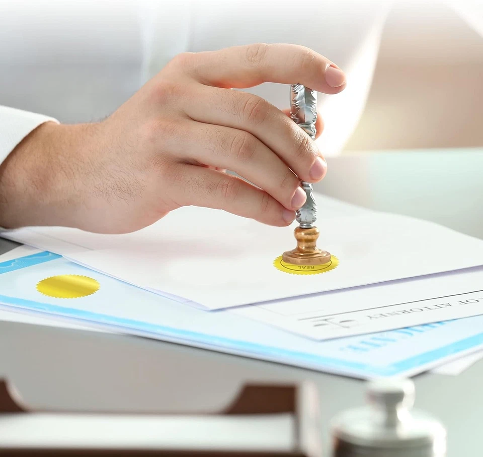 320 Pcs Self Adhesive Gold Embossed Foil Blank Certificate Notary Seal Stickers - Image 4 of 4