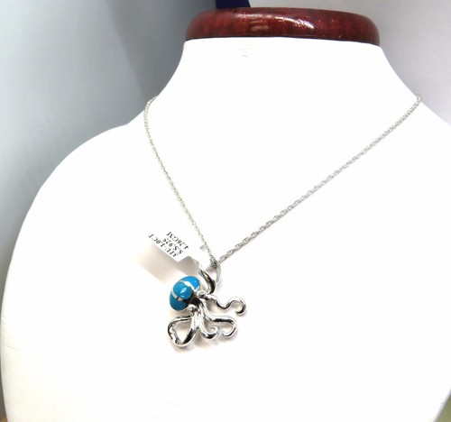 PY54S Natural Ocean Blue Turquoise Sterling Silver Octopus Pendant - Picture 6 of 6