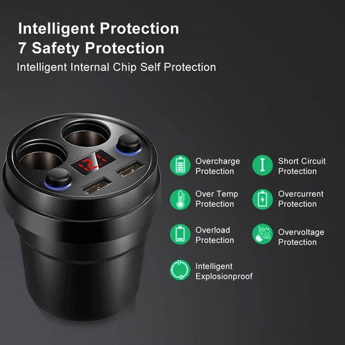 Car Charger Cup Holder Dual USB Phone Charger Wireless Charger 80W Fast - Zdjęcie 22 z 24