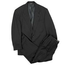 Vintage Mens Pinstripe Suit Set Size 42R Blazer 34x29 Pants 90s Gray Twill Wool