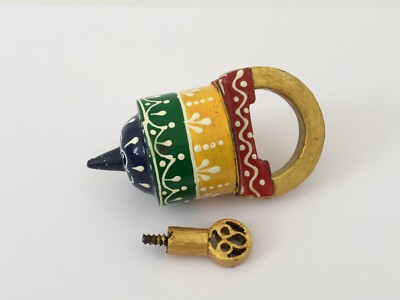 Lock Old Vintage Solid Iron Trick Puzzle Screw Type Padlock Hidden key Painted 