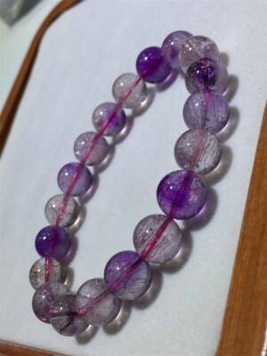 10.8mm Natural Brazilian Super seven melody Amethyst round bead bracelet reiki
