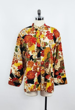 Chico's Design Multicolor 100 Silk Floral Print Jacket Women's Size 2 L