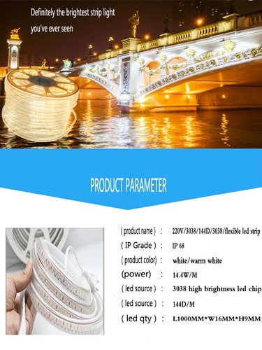 Rollo de tira LED 3038 144 LED/M 220V blanco frío con controlador 15W/M interior/exterior - Imagen 3 de 13