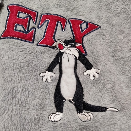 TWEETY & SYLVESTER Women Small Gray Hooded Fleece WB LOONEY TUNES Jacket - Picture 8 of 16