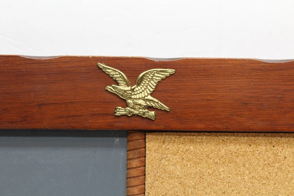 Vintage Wood Message Cork  & Chalk Board Gold Eagle Emblem - Image 2 of 4