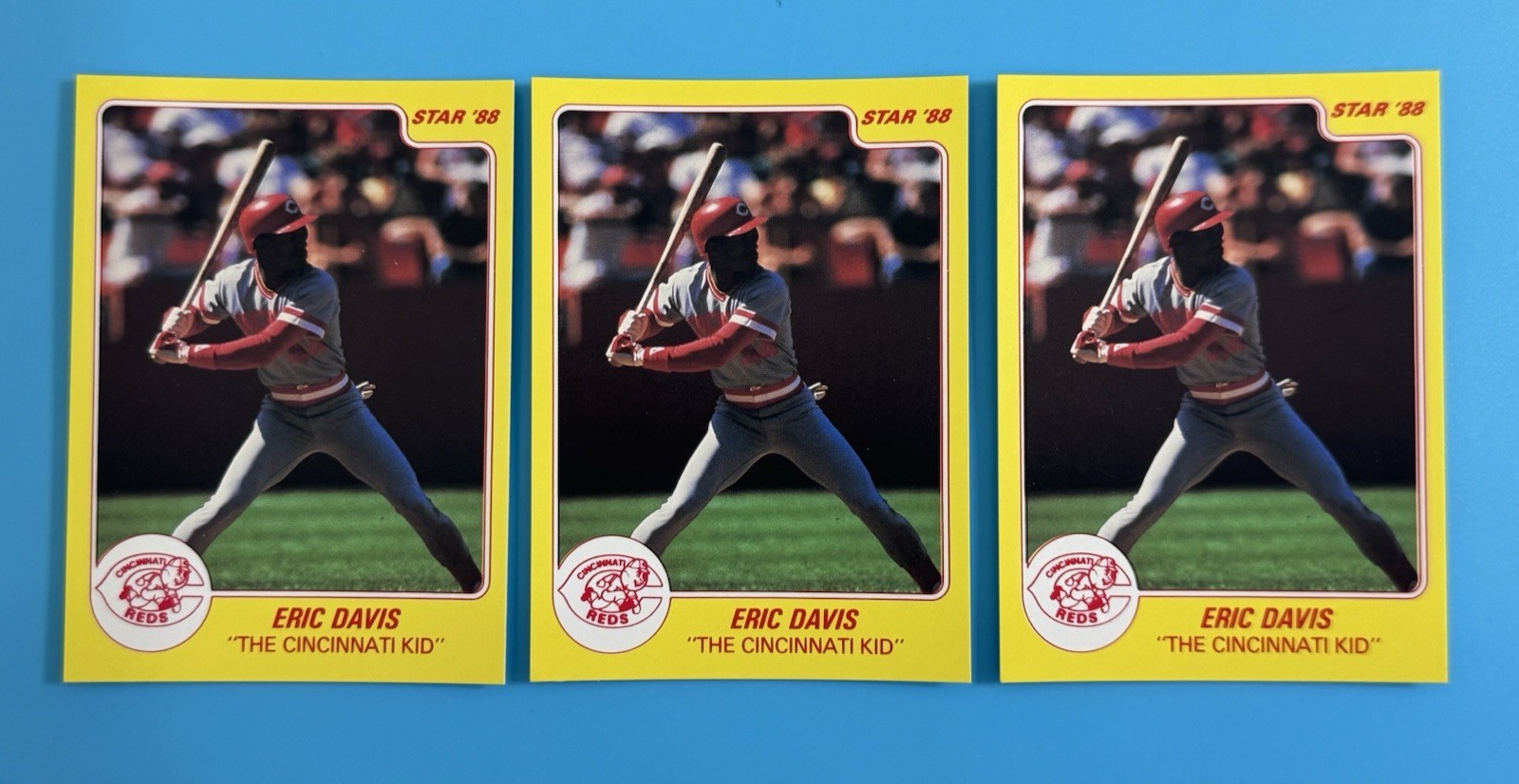 1988 STAR CO BASEBALL ERIC DAVIS THE CINCINNATI KID LOT OF 2 PROMO CARDS