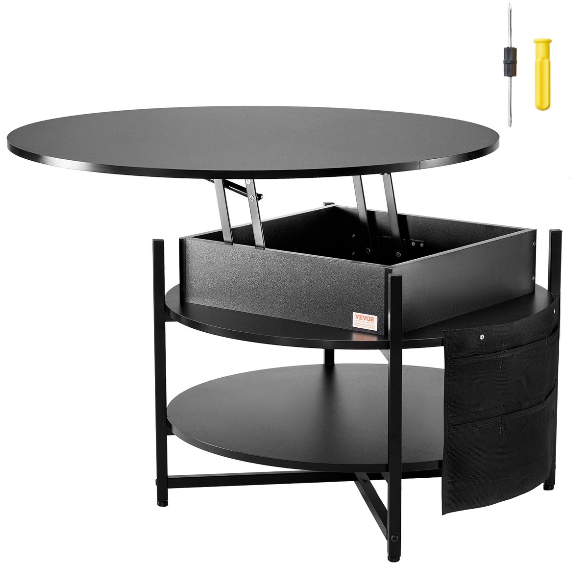 Table Basse Relevable VEVOR 120x50x48 Cm - Plateau Relevable Jusqu'à 62 Cm, Porte Coulissante Style Grange, Rangement - Blanc Et Marron Rustique