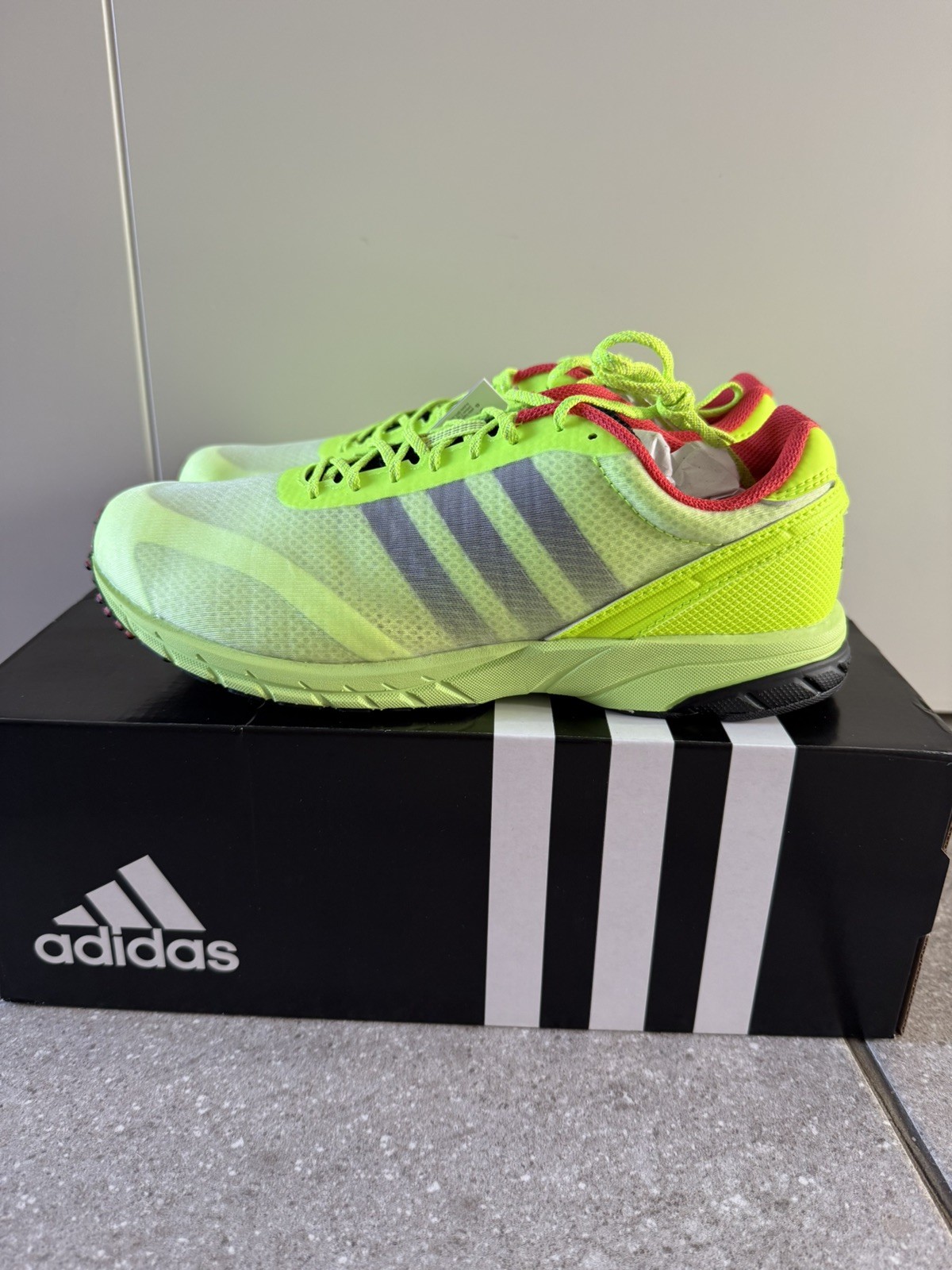 Adidas Adizero Adios OG Lúcido Lima/Negro/Rojo Unisex Entrenadores Reino Unido Talla 6