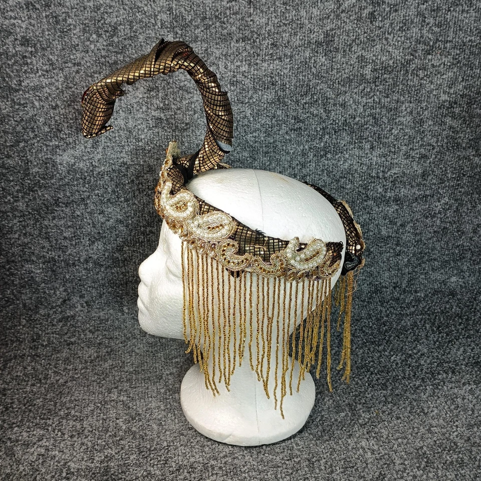 Egyptian Snake Headpiece Cleopatra Gold Beaded Crown Costume Headband Bejeweled - Image 3 of 4