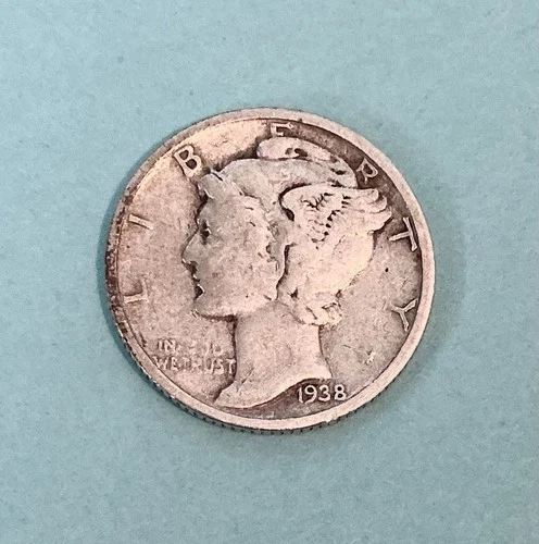 1938 S   FINE.   SILVER MERCURY DIME