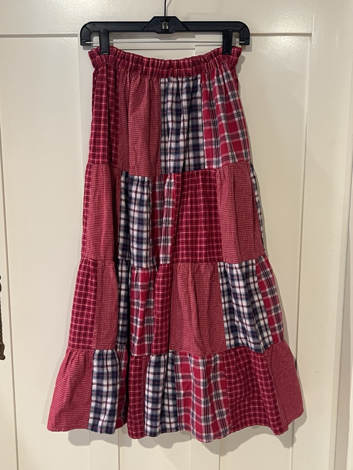 Bridgewater Patchwork Skirt Red Plaid Tiered Cott… - image 2