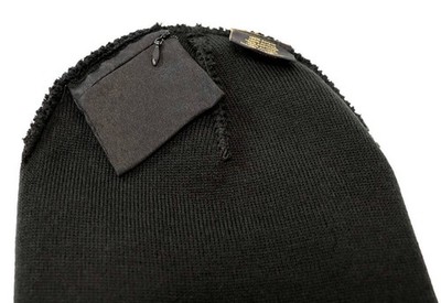 RAW Stash Beanie Mütze mit Geheimfach   Schwarz & Beige   Winter Strickmütze mi