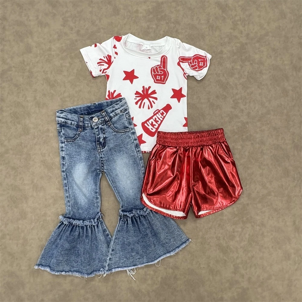 Kids Girls Casual Wear Cheer Short Sleeve T-shirt with Pink Checked Jeans Set
Opens in a new window
