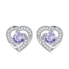 AOBOCO 925 Sterling Silver Birthstone Heart Stud Earrings, Anniversary Valent...
