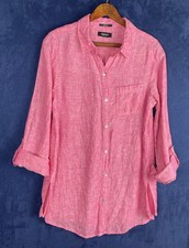 Jones&Co Pink  100% Linen Button Up Shirt Tunic Top Pop Over Size S/M