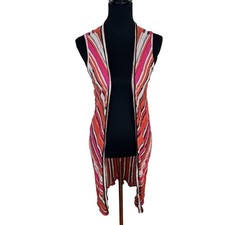Womens Vintage Vest Orange Pink Multicolor Long 1970s