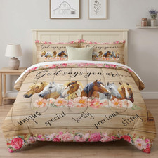 Colorful Horses Queen Comforter Set with 2 Pillowcases for Kids Adults