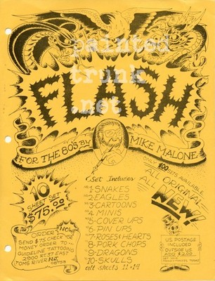 original mike rollo malone hardy 1980s vintage tattoo mr. flash card flyer ~9x11