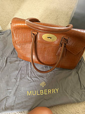 Mulberry Brown Croc Embossed Leather Satchel Top Handle Turn Lock Zip Dust Bag