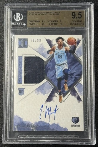 JA MORANT BGS 9.5 2019-20 PANINI IMPECCABLE #153 ROOKIE RC JERSEY AUTO 70/99