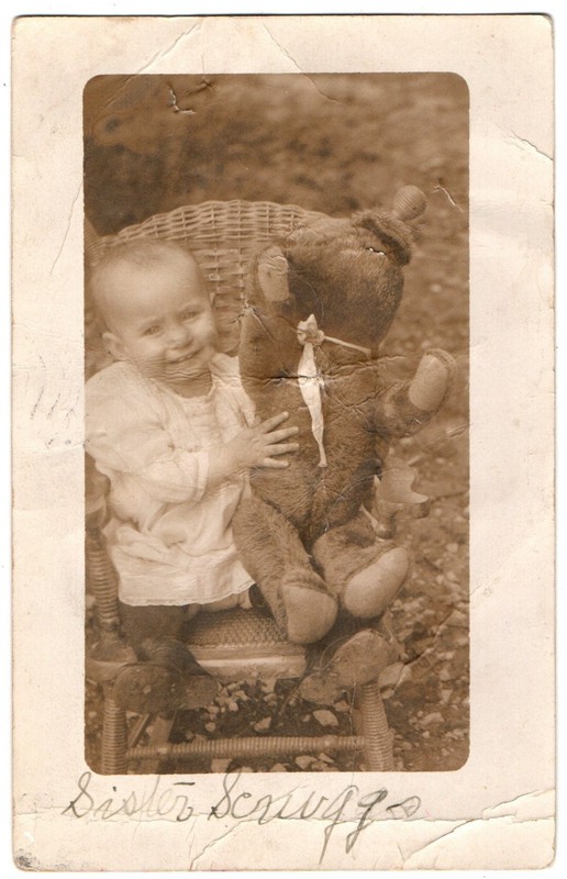 Yoakum, TX Texas 1917 RPPC Postcard, Baby with Big Teddy Bear Toy