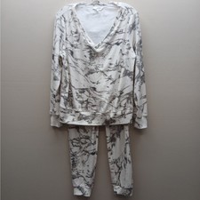 Soma Weekend Soft Velour Marble Print Pajama Lounge Set Gray White Size Medium