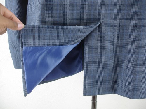 Men's 50R Chaps Navy Blue Plaid Check Suit Jacket Blazer Sport Coat Two-Button - Picture 7 of 18