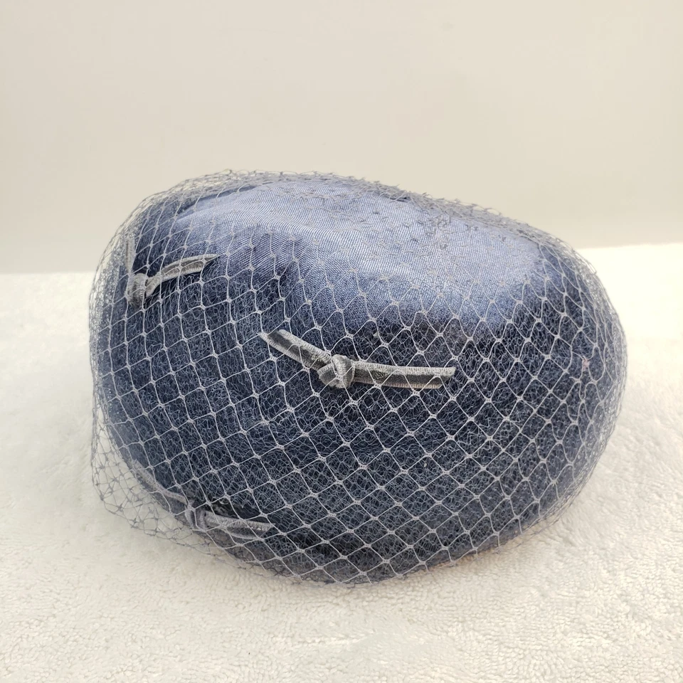 Pastillero de red de terciopelo azul sombrero Susan's Creations vintage para mujer años 60 Foto 3 de 4