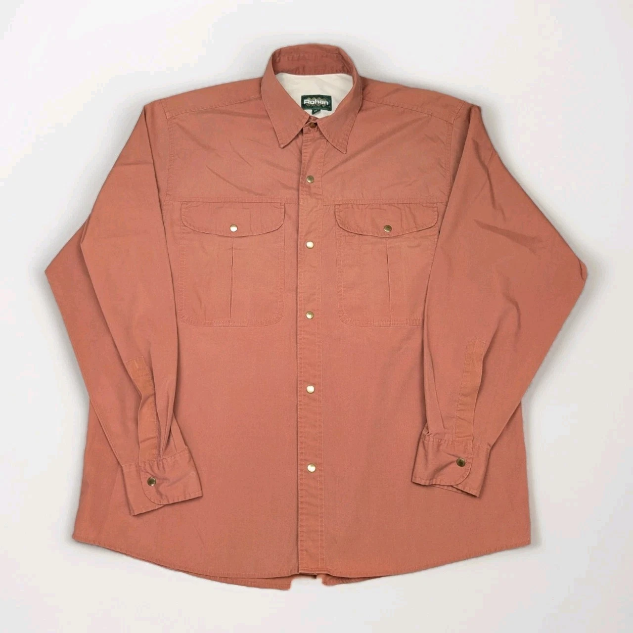 Rohan Trailblazer Mens Hiking Shirt Medium M Orange Durasoft Suntech Snap Button