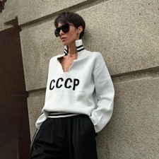 White Blue Red CCCP Pullover Knitted Sweater 006