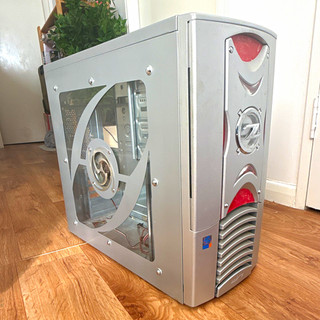 Gaming Silver Mid Tower PC Case Steel/Acrylic Side Window Front USB Audio