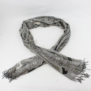 Gray Black and Beige Paisley Boho Fringe Scarf Wrap 20"x80"