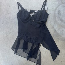 90 s Vintage Victoria s Secret Black Sheer Lace Mesh Babydoll 36C